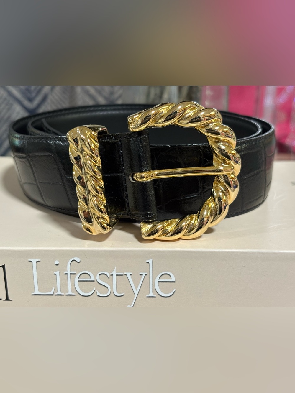Vintage Jacqueline Ferrar Black
Croc-Embossed Leather Belt-Made
in Italy Large